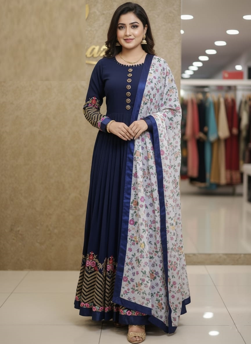 Georgette Embroidery Party Dress (Semi-Stitched)