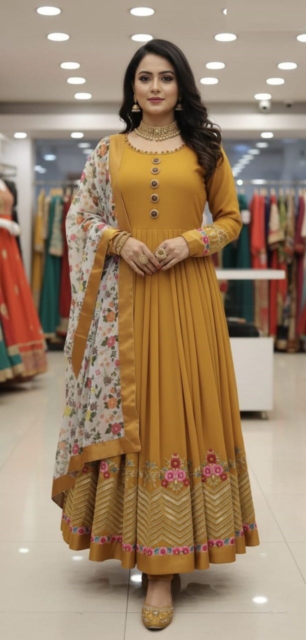 Georgette Embroidery Party Dress (Semi-Stitched)