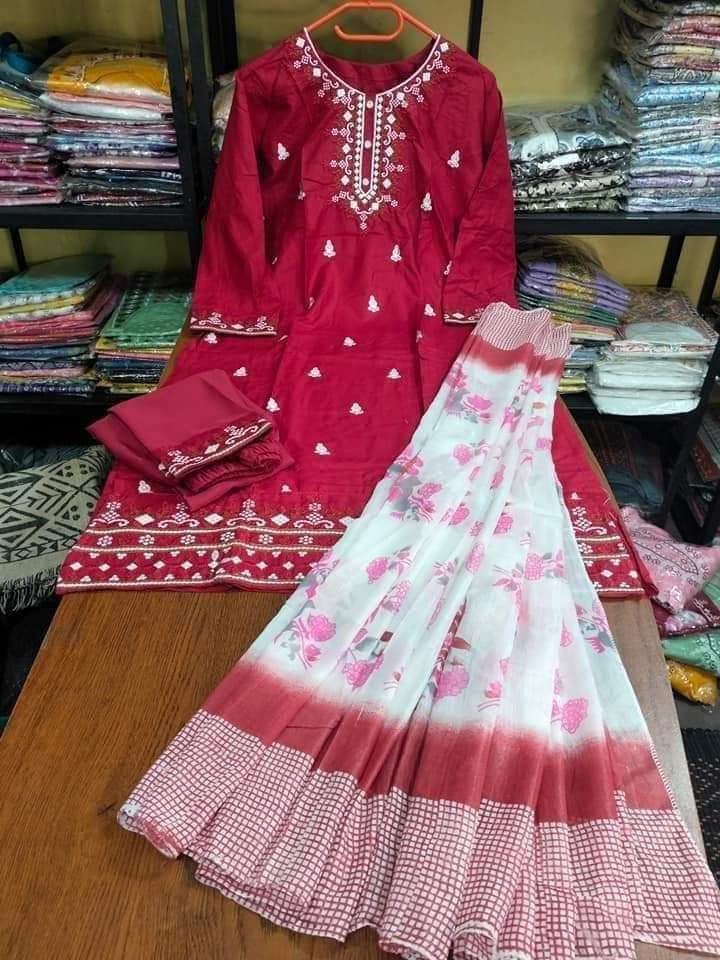 Readymade Embroidery Cotton Three Piece