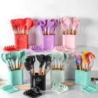 12pcs Wooden Silicone Kitchen Utensil Nonstick S