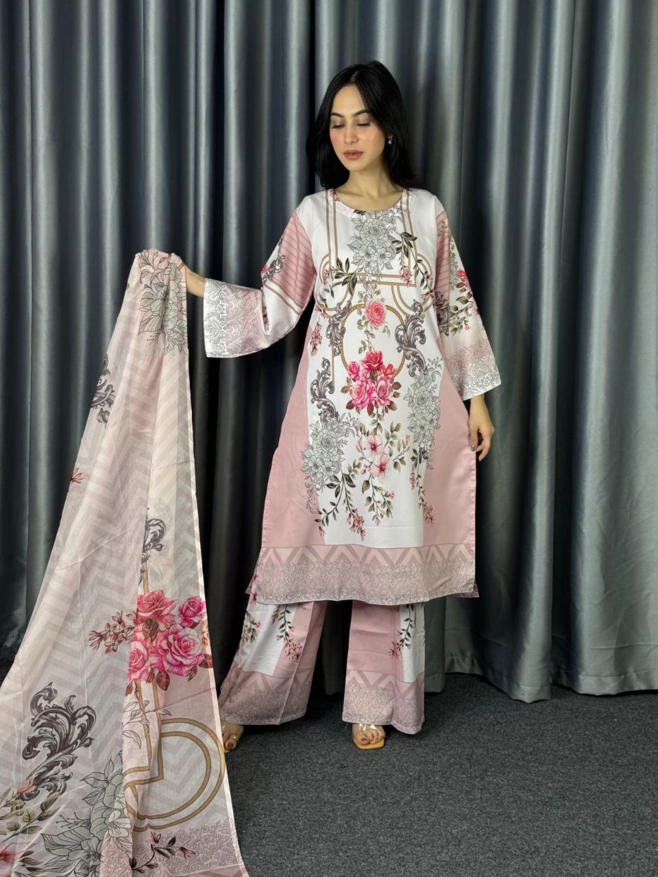 Digital Print Three Piece  Fabrics: Dubai Silk Design: Digital Print Dress Long: 42 Body Size: 38, 42, 46