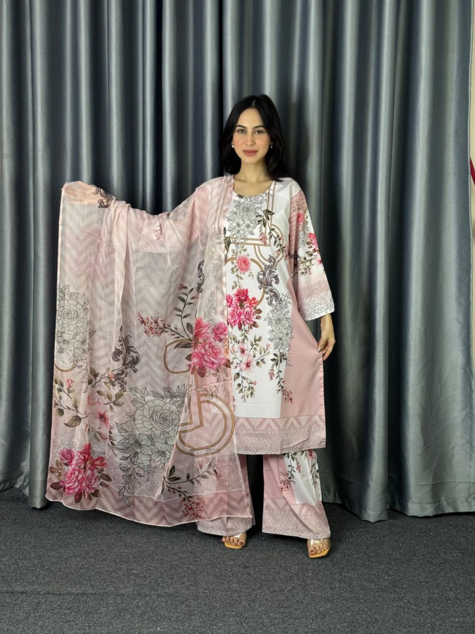 Digital Print Three Piece  Fabrics: Dubai Silk Design: Digital Print Dress Long: 42 Body Size: 38, 42, 46