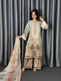 Digital Print Three Piece  Fabrics: Dubai Silk Design: Digital Print Dress Long: 42 Body Size: 38, 42, 46