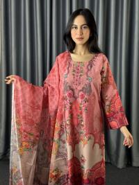 Digital Print Three Piece  Fabrics: Dubai Silk Design: Digital Print Dress Long: 42 Body Size: 38, 42, 46