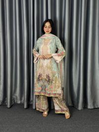 Digital Print Three Piece  Fabrics: Dubai Silk Design: Digital Print Dress Long: 42 Body Size: 38, 42, 46